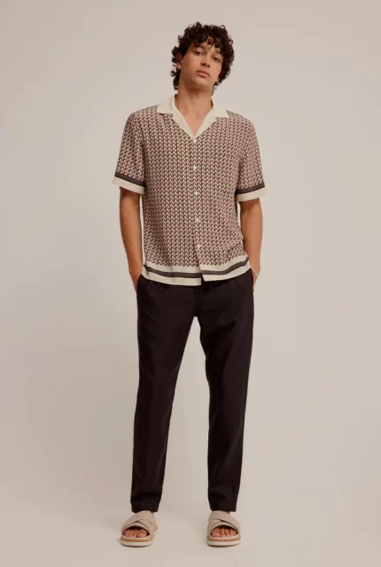 Short Sleeve Silk Camp Collar Shirt